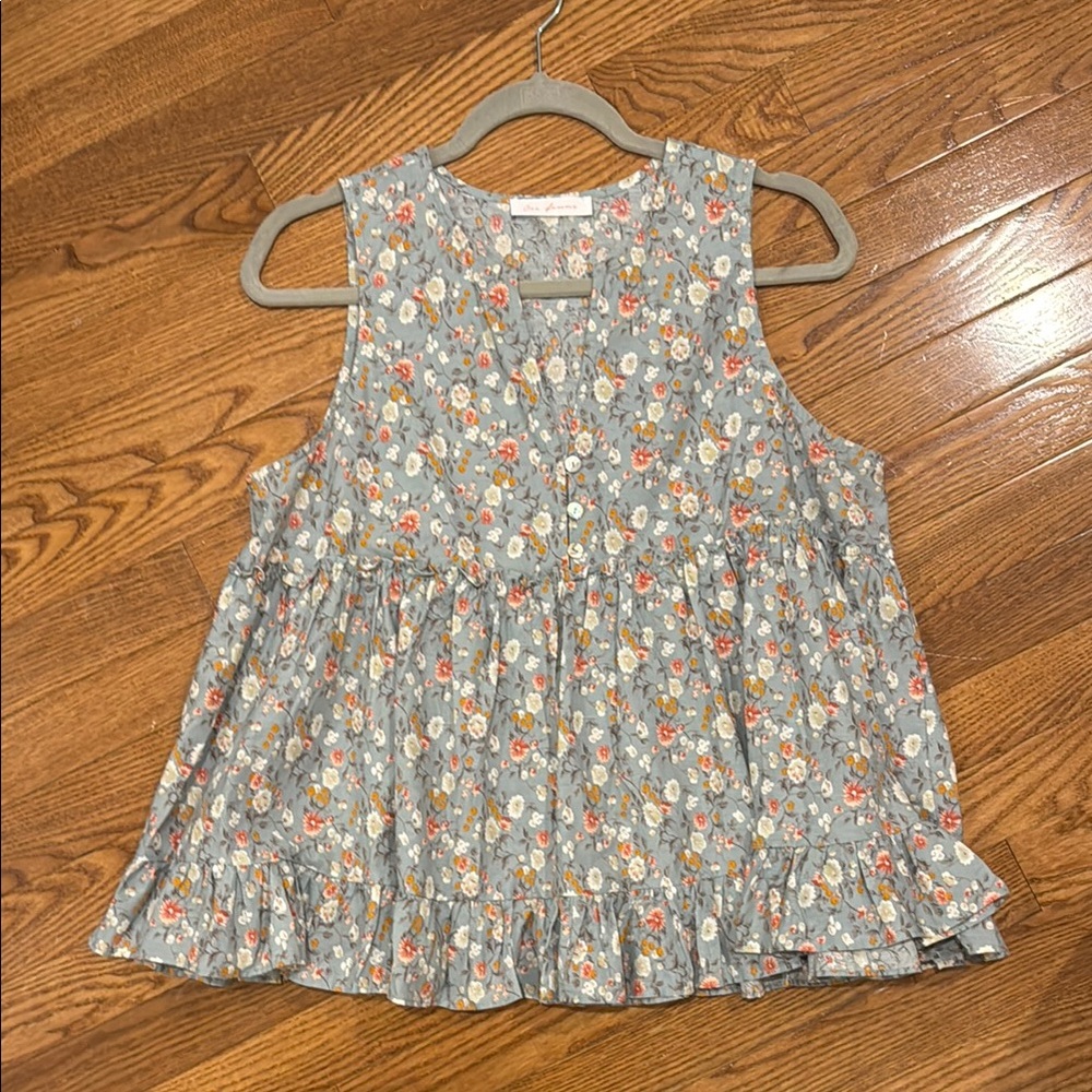 Floral Sleeveless Kids Top - Gray and Orange